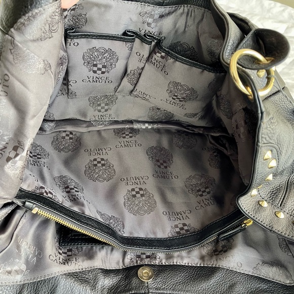 Vince Camuto Black Pebbled Leather Studded Hobo Shoulder Bag NWT Gold Hardware - Picture 5 of 5